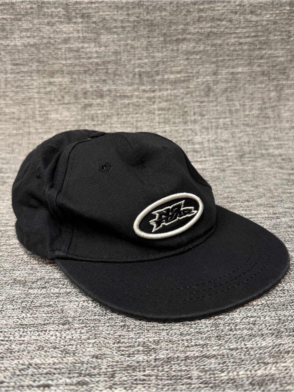 No Fear Black Flat Brim Cap Youth Baseball Hat Embroidered Detail Logo Patch